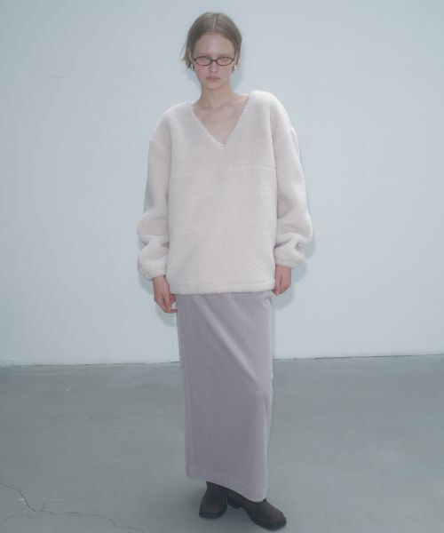 【OVERDUEFLAIR】VELVET LONG SKIRT_SILVER