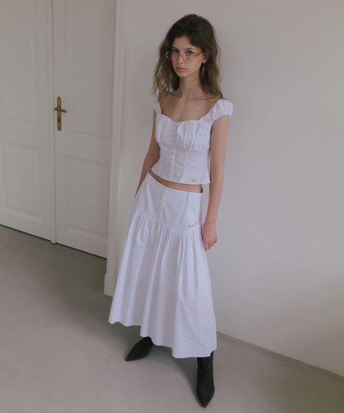 【OVERDUEFLAIR】grunge yoke gather long skirt_white