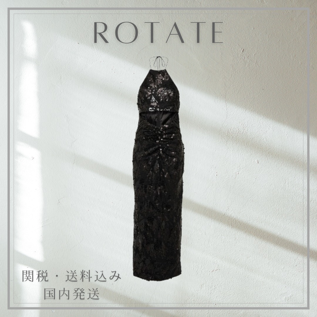 【ROTATE】スパンコール付き ホルターネック ミディ ドレス