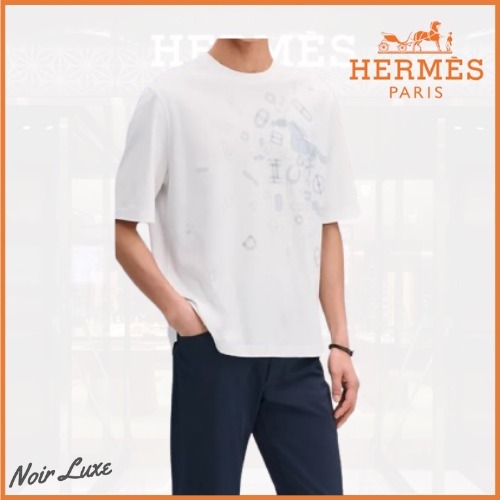 【新作メンズ】HERMES Fragments Equestres コットンTシャツ半袖
