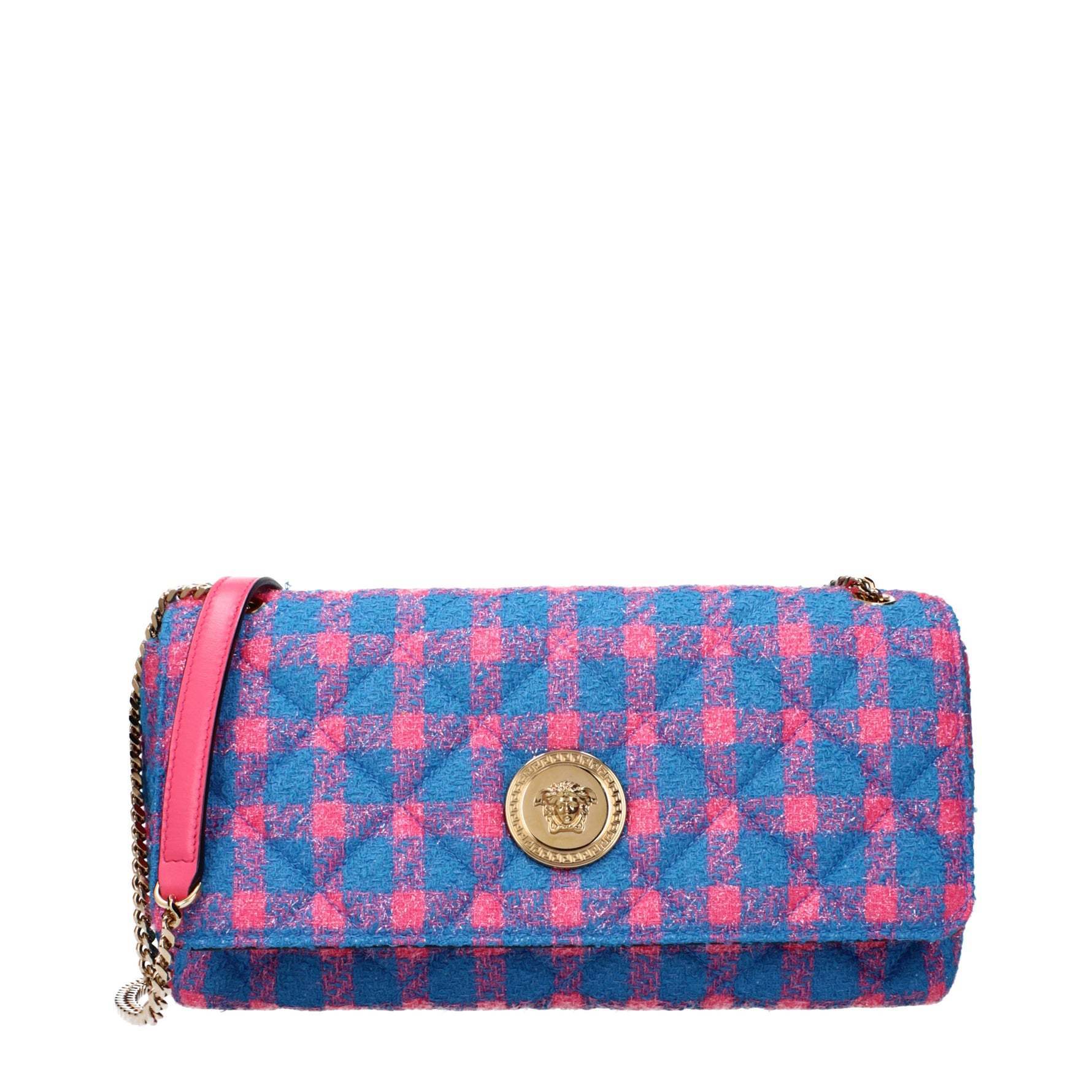 ショルダーバッグ・ポシェット VERSACE  Crossbody Bags Women Fabric Blue/Flamingo