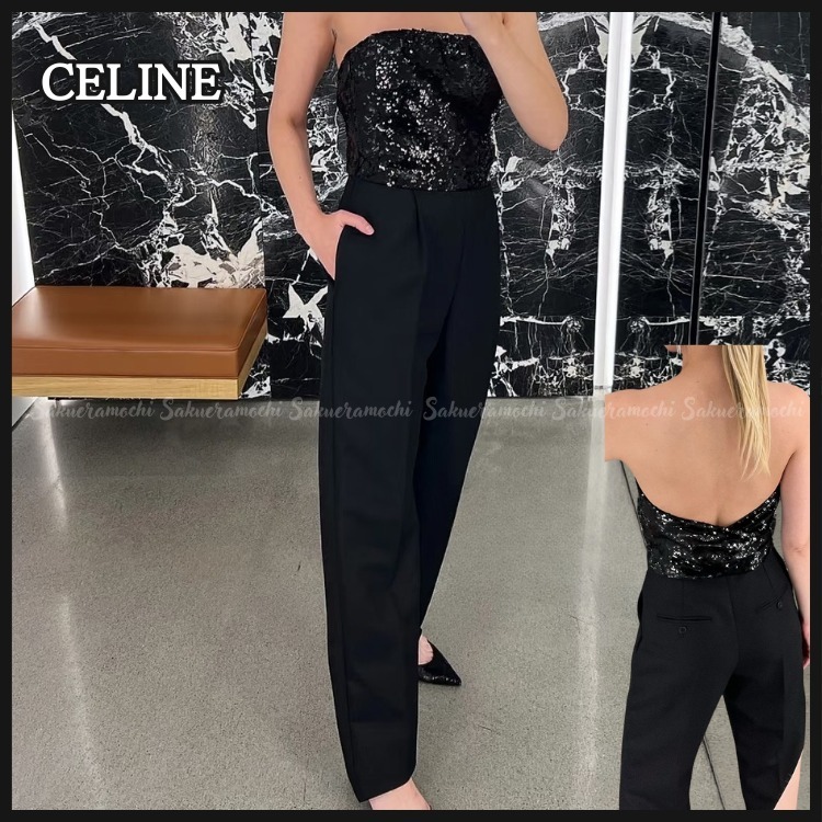 【CELINE】lady'sジャンプスーツワンピースビスチェ blackカラー