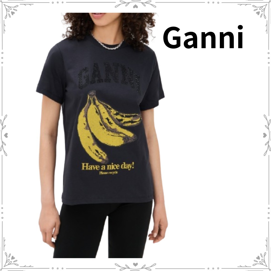 《Ganni》コットン バナナ Tシャツ ガニー 黒
