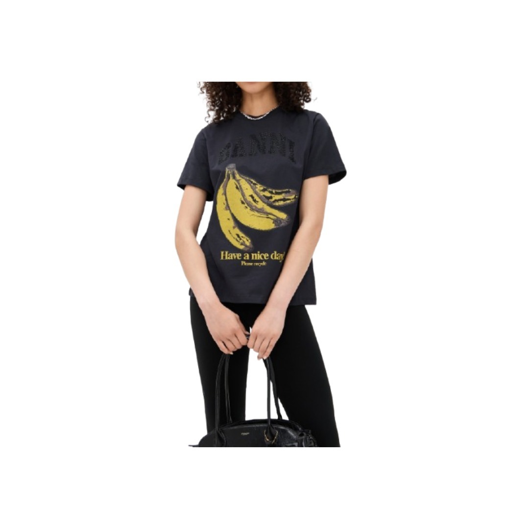 《Ganni》コットン バナナ Tシャツ ガニー 黒