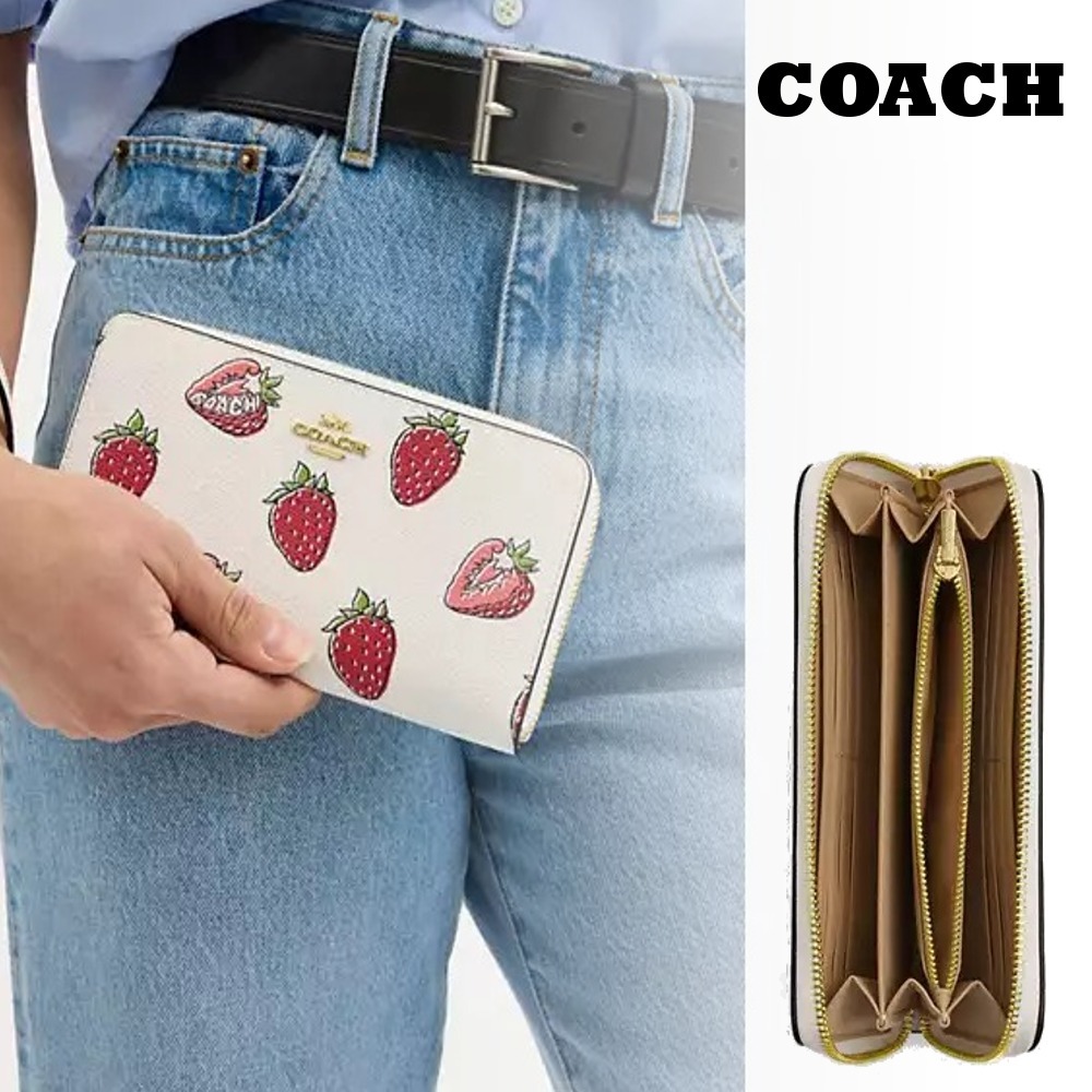 COACH☆ロング ジップ アラウンド ウォレット・ストロベリー