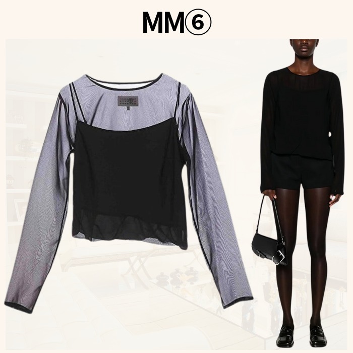 MM6 マルジェラ Tシャツ ロゴ シア L/Sトップ クルーネック