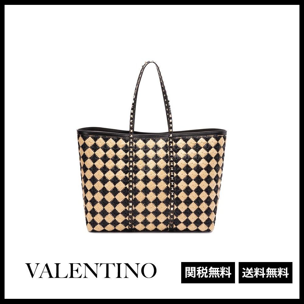VALENTINO ロックスタッズ シンセティックラフィア トート
