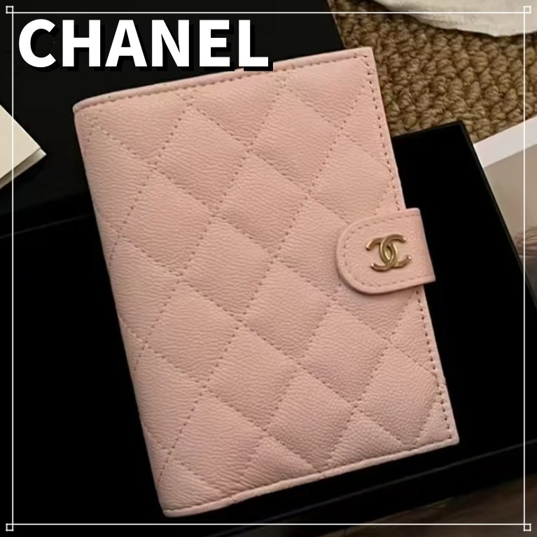 CHANEL キャビアスキン パスポートケース CCロゴ カード入れ付き