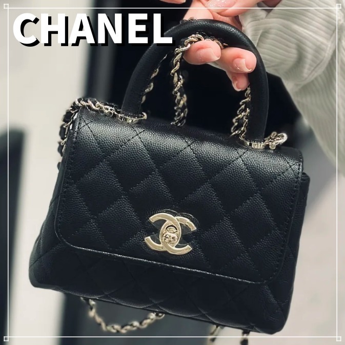 CHANEL ココハンドル ミニバッグ キャビアスキン チェーン