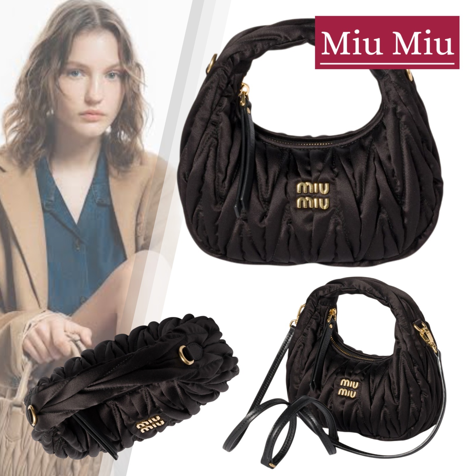 国内直営【MIU MIU】ワンダー マテラッセ シルク ミニバッグ