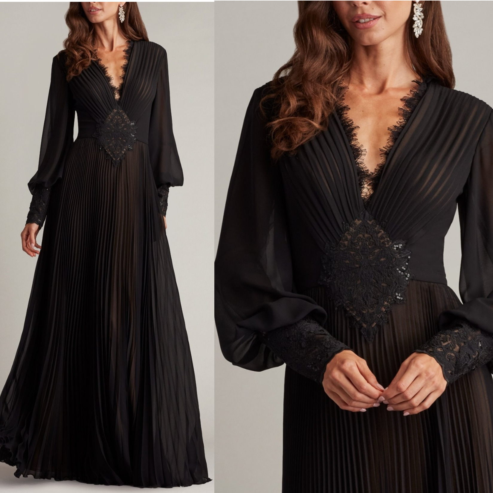 TADASHI SHOJI タダシ ショウジ 長袖 Vネック スリーブガウン