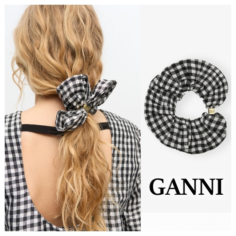 GANNI ロゴ チェック シュシュ