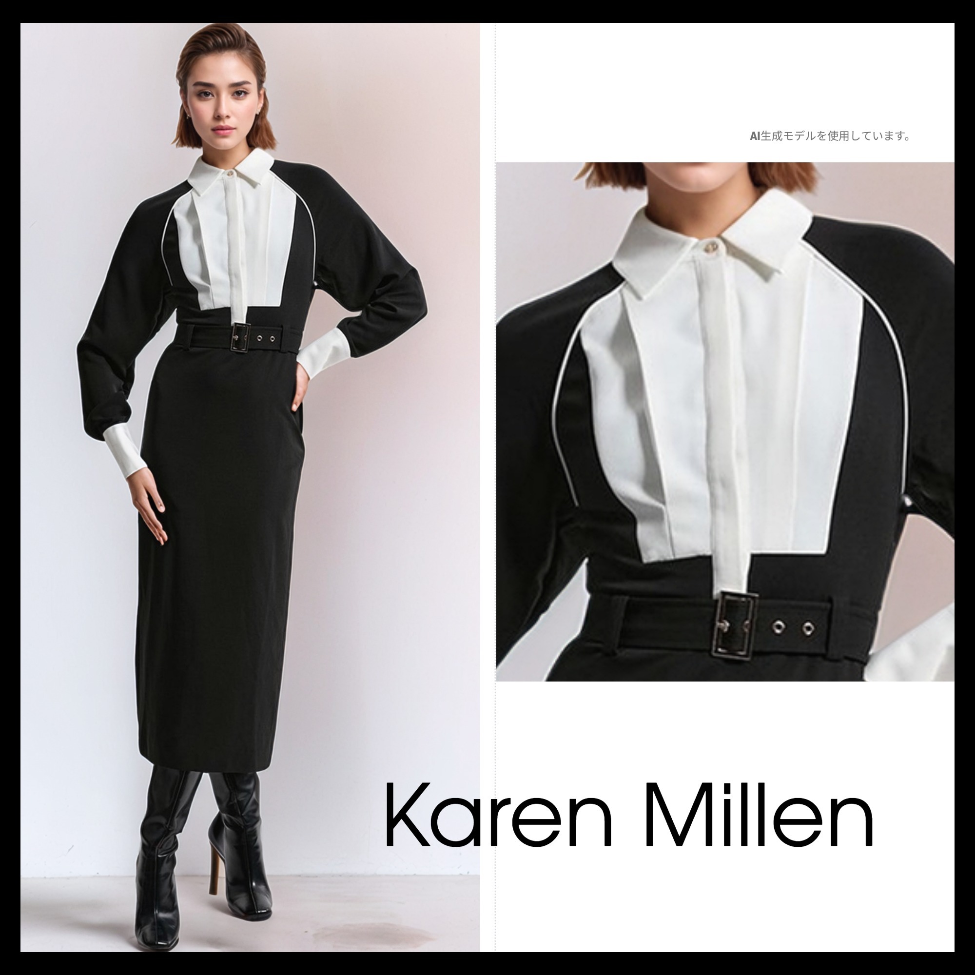 【Karen Millen】日本未入荷！ ツイルカラー マキシドレス モノ