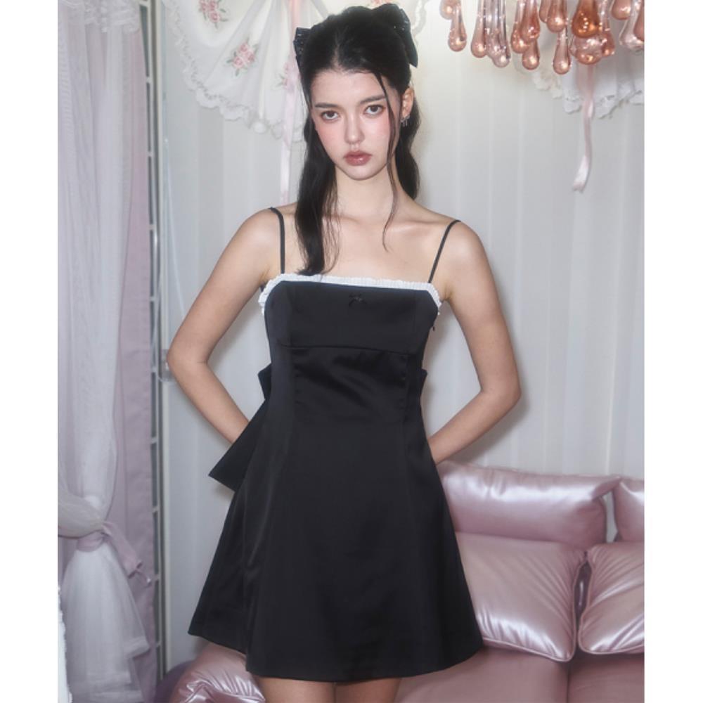 ◆Rose Frantz◆ Back Ribbon Mini Dress Black