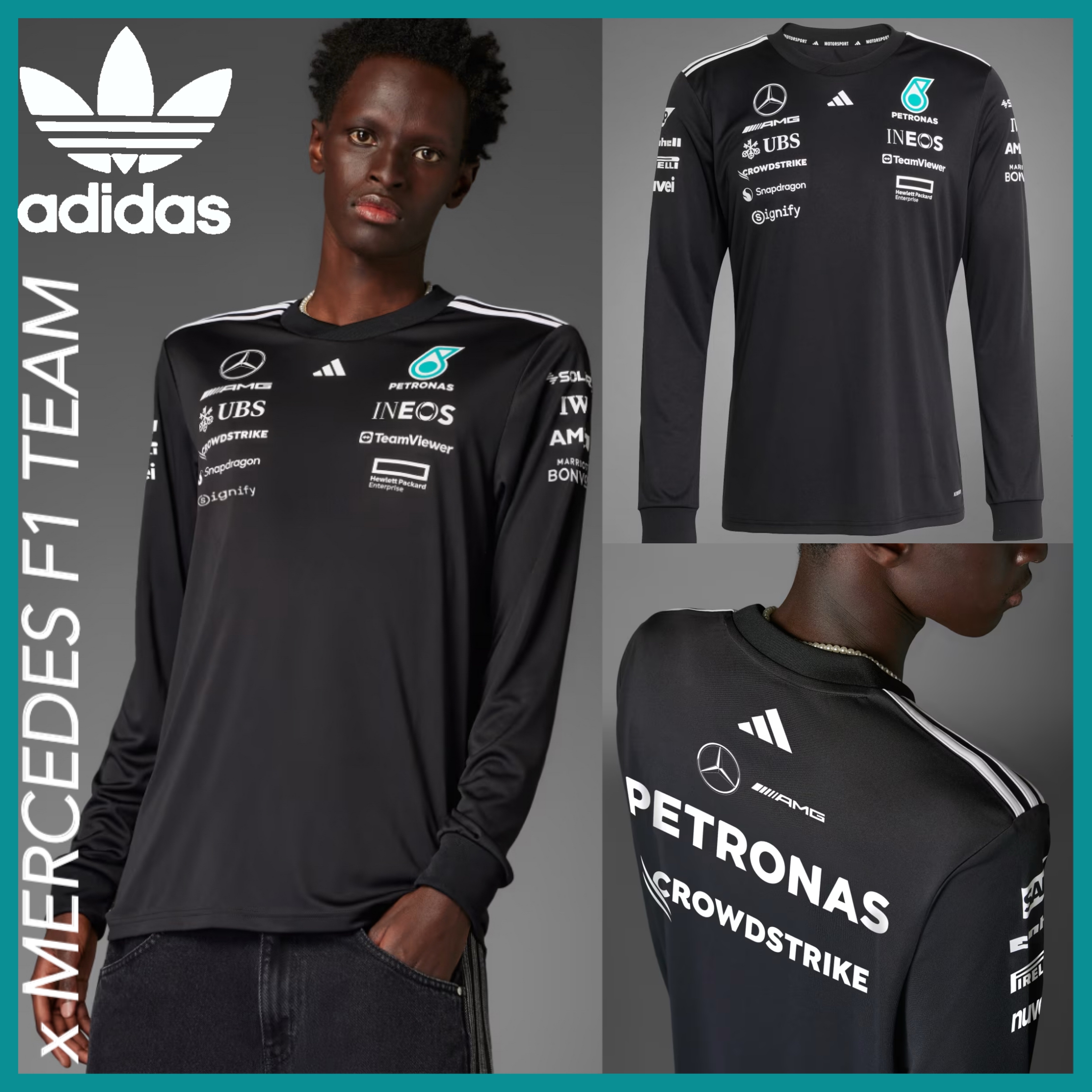 送関込★adidas x メルセデス★F1チーム 長袖ジャージー/ロンT