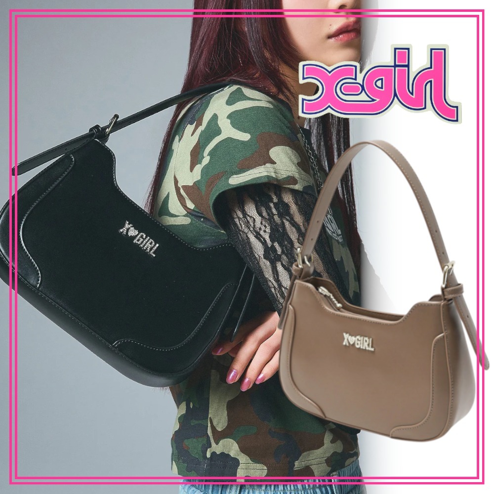 ギフトに最適 X-girl RHINESTONE LABEL HANDBAG ワンポイント◎