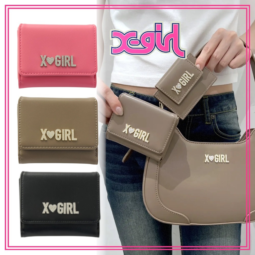 大人気 X-girl RHINESTONE LABEL MINI WALLET プレゼントに最適