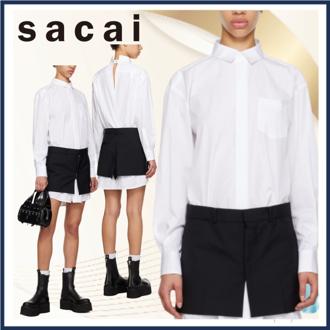 【sacai】ホワイト レイヤード ミディアムワンピース