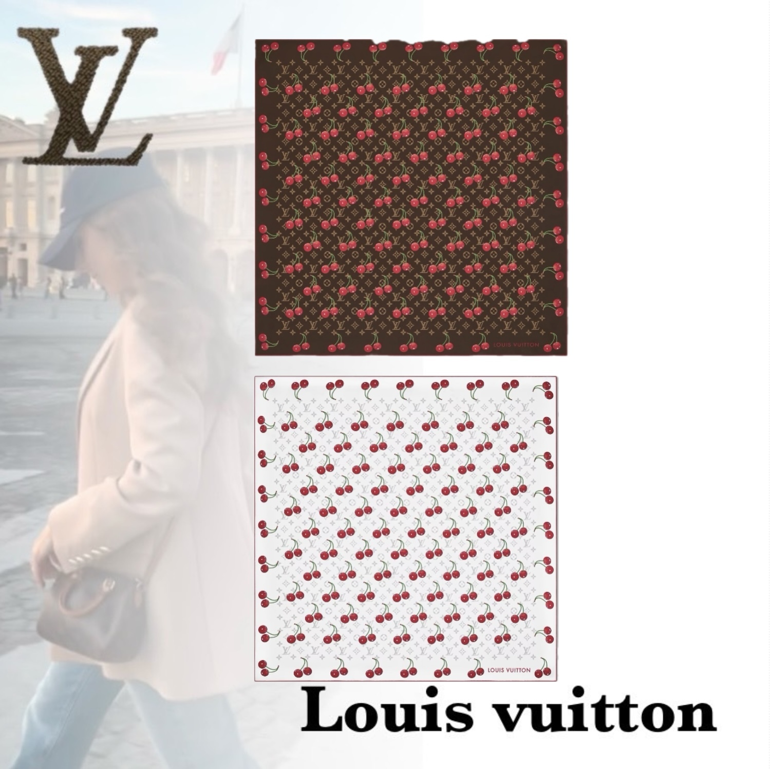 Louis Vuitton★ LV × TM カレ90 モノグラム チェリー
