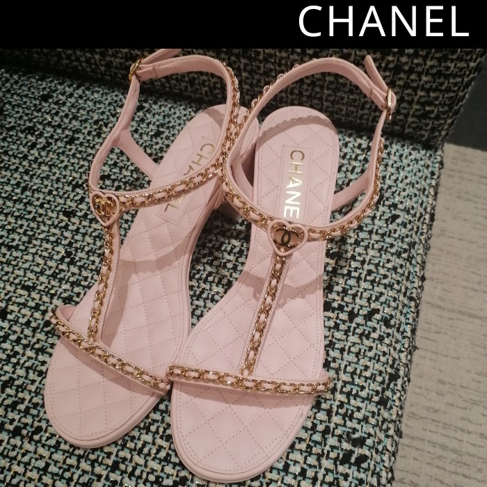 CHANEL シャネル サンダル ピンク 25C レザー チェーン