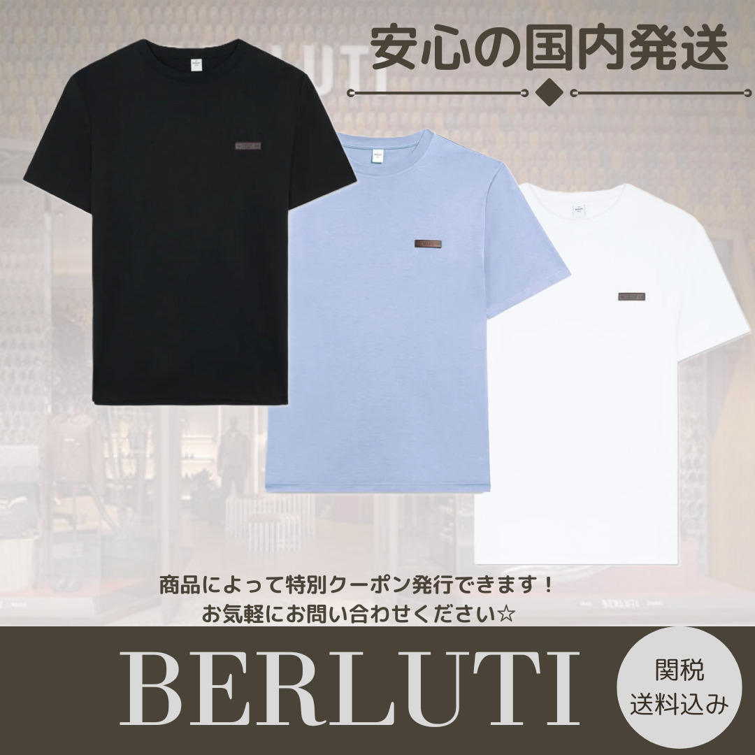 【Berluti】レザータブ Tシャツ BLUE / BLANC / NOIR 送料関税込