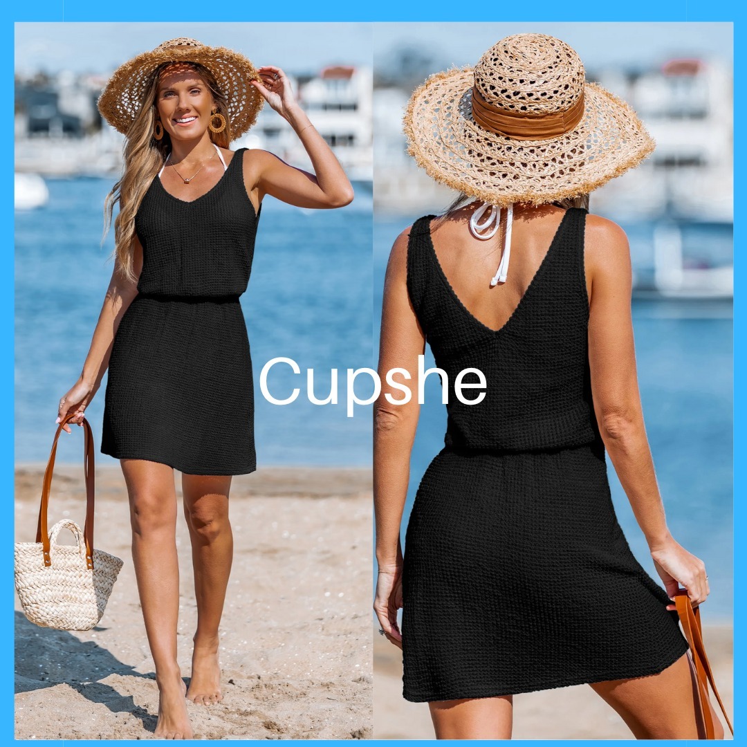 送料関税込み CUPSHE Vネック ミニドレス ブラック