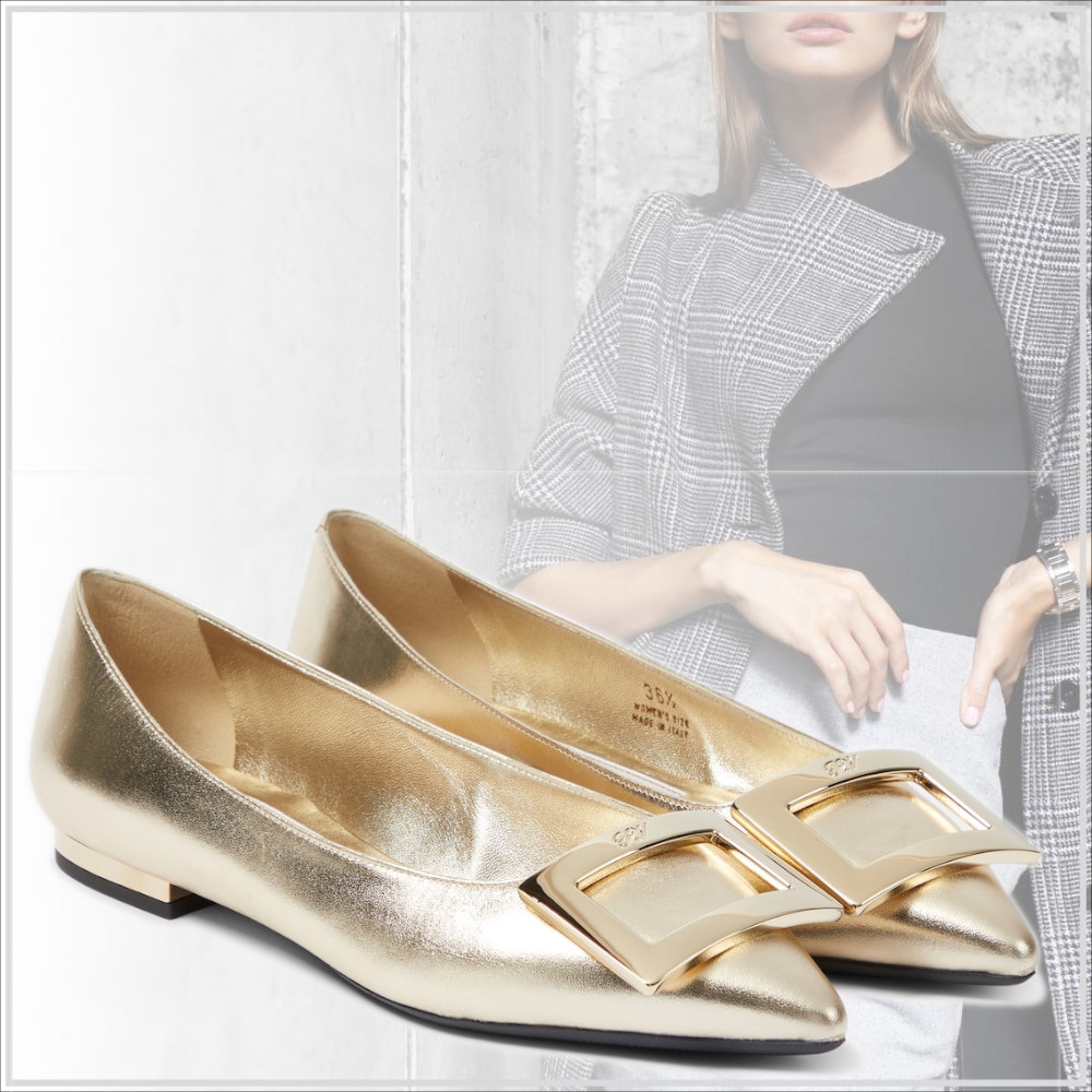 極上の輝き【Roger Vivier】メタリックレザー バレエシューズ