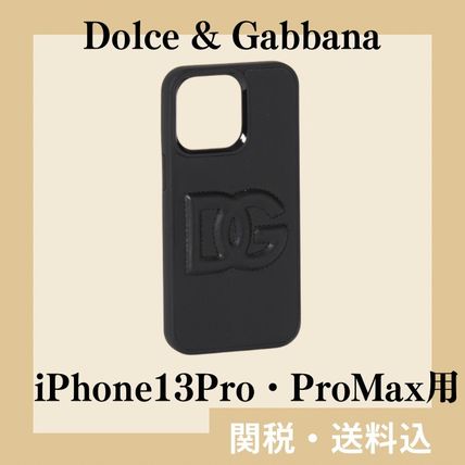 Dolce & Gabbana ロゴプレート iPhone15 Pro カバー ブラックのメンズ ドーフィンカーフスキン iPhone 15 Pro Max