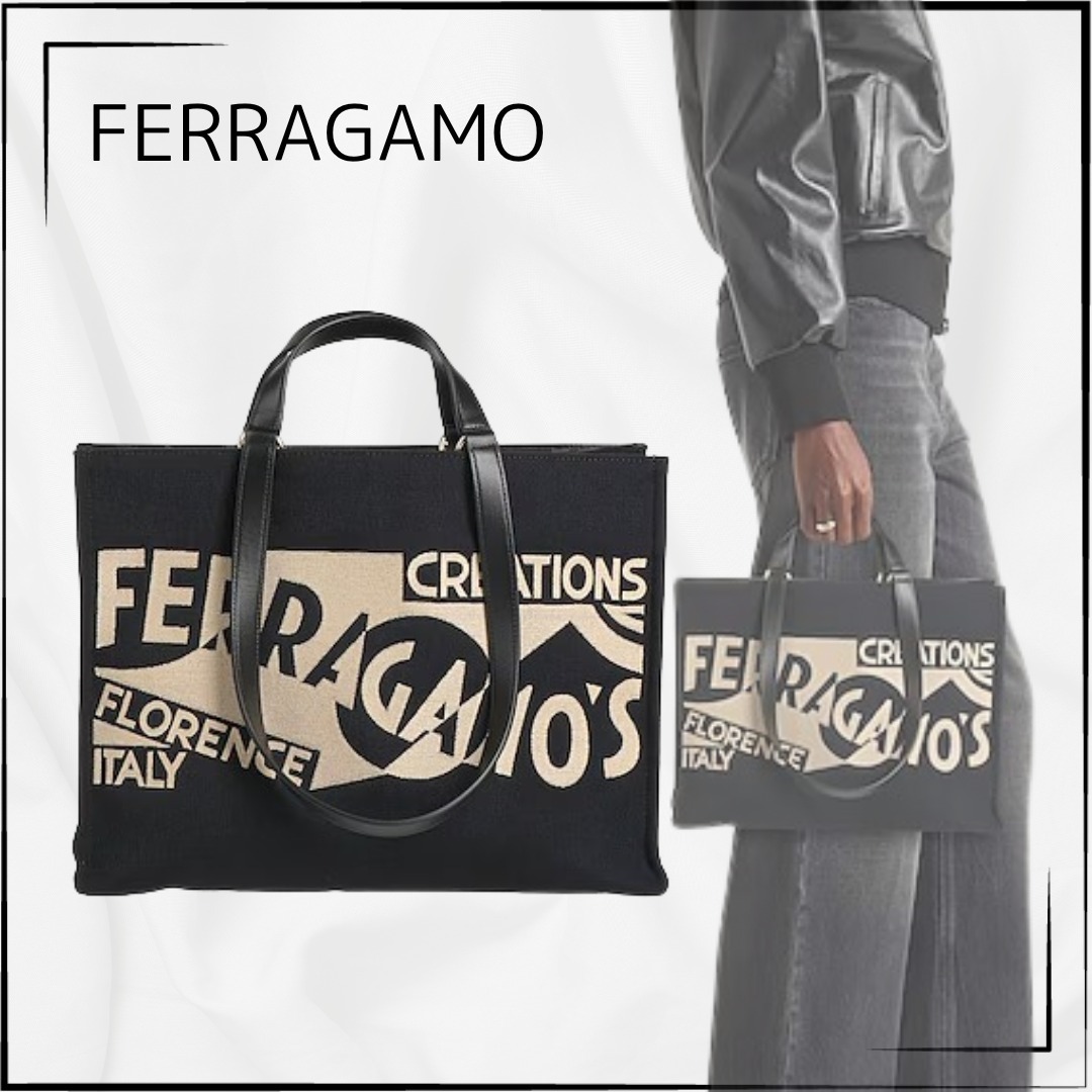 【FERRAGAMO】関税込☆ロゴトートバッグ ブラック