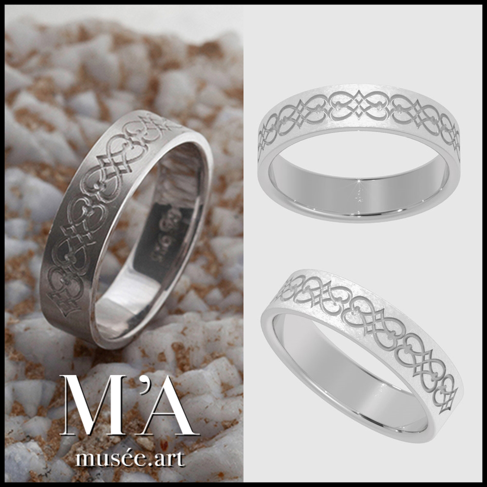 MUSEE ART ■ Heart pattern etching couple ring リング