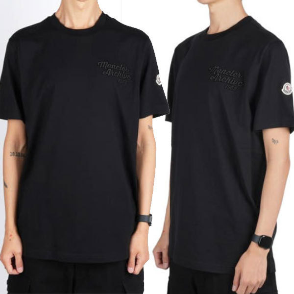 MONCLER☆刺繍ロゴ 袖ロゴパッチ コットン 半袖Tシャツ ブラック