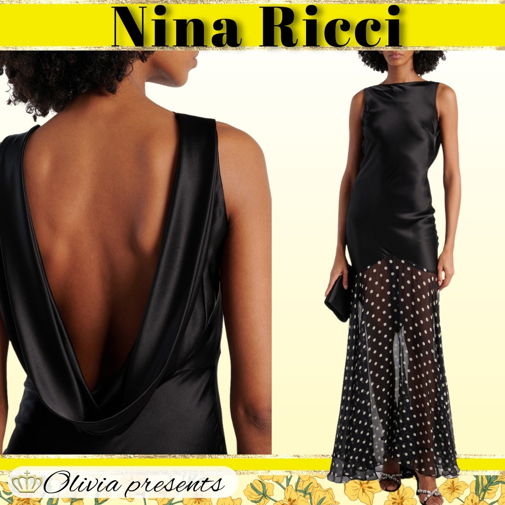 Nina Ricci>>ドレープの水玉模様のサテンガウン
