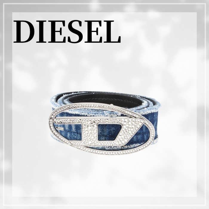 DIESEL☆ 3.9cm denim belt with rhinestone Oval D buckle