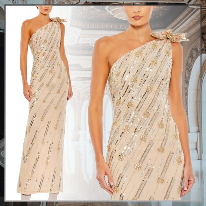 【MACDUGGAL】マックダガル フラワー装飾 ワンショルダーガウン