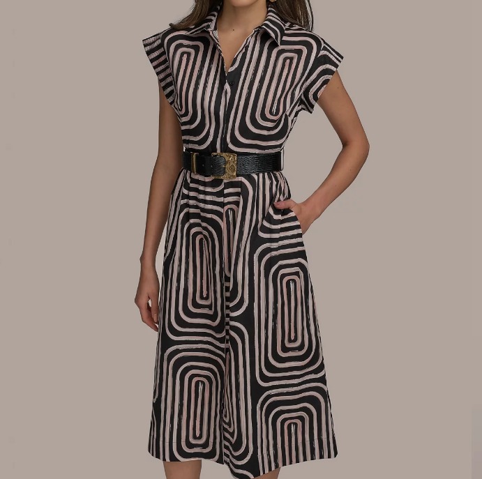 【Donna Karan New York】Belted Printed Cotton Shirtdress