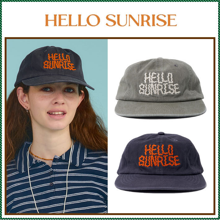 【HELLO SUNRISE】 Washed Doodle Typo Relaxed Fit 6Panel Cap