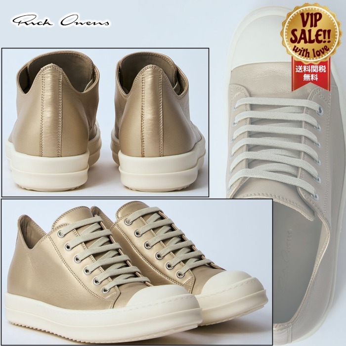 【RICK OWENS】 ローカットレザースニーカー ゴールド