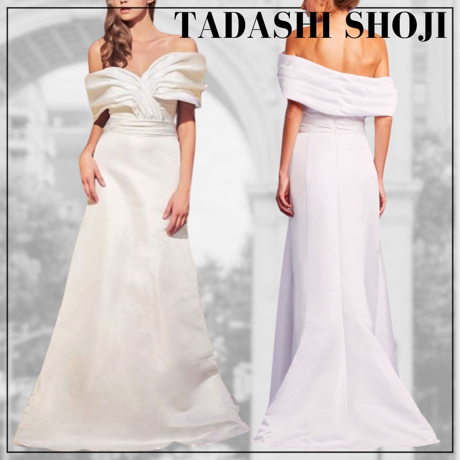 【TADASHI SHOJI】オフショルダー サテン Aライン ロングドレス