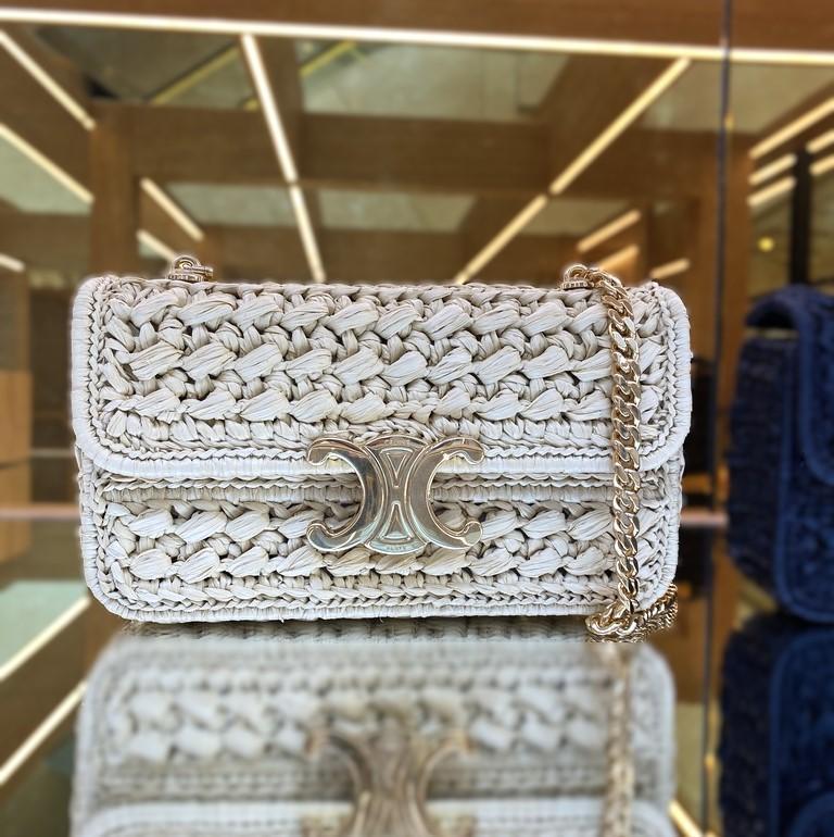 CELINE ラフィア風 チェーン ショルダーバッグ クロード