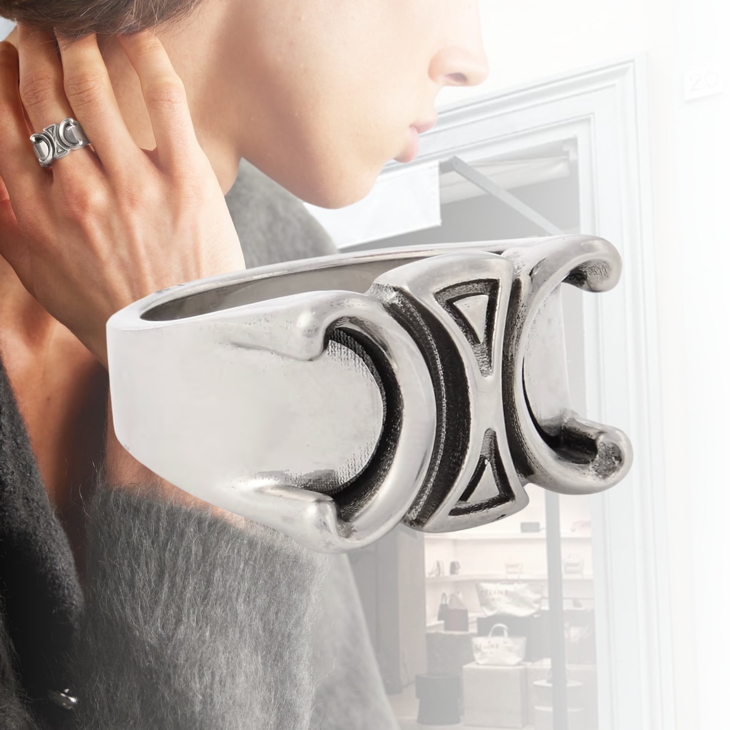 CELINE セリーヌ Triomphe トリオンフ Silver-Tone リング
