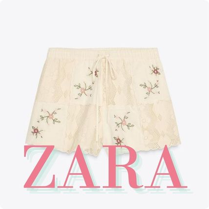 スペイン発送 ZARA クロシェフラワー刺繍ショートパンツ 最新作 ZARA クロシェ編みフラワー刺しゅうショートパンツ 0881/410