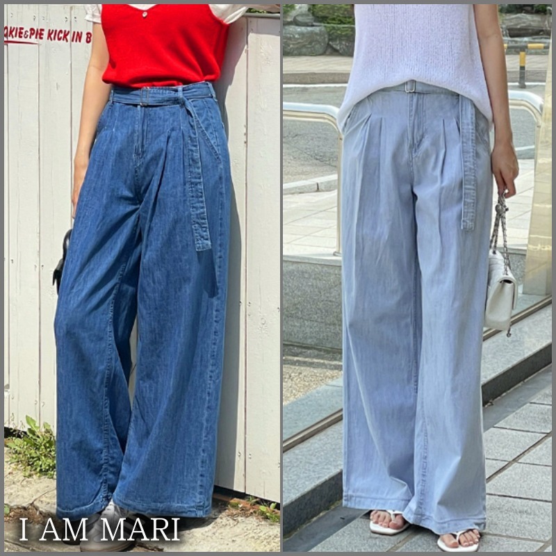 ★IAMMARI★ アンディ タックワイドデニムパンツ（ベルト付き）
