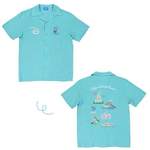 TDR 東京ディズニー パークアイコン 刺繍 シャツ ブルー M〜L