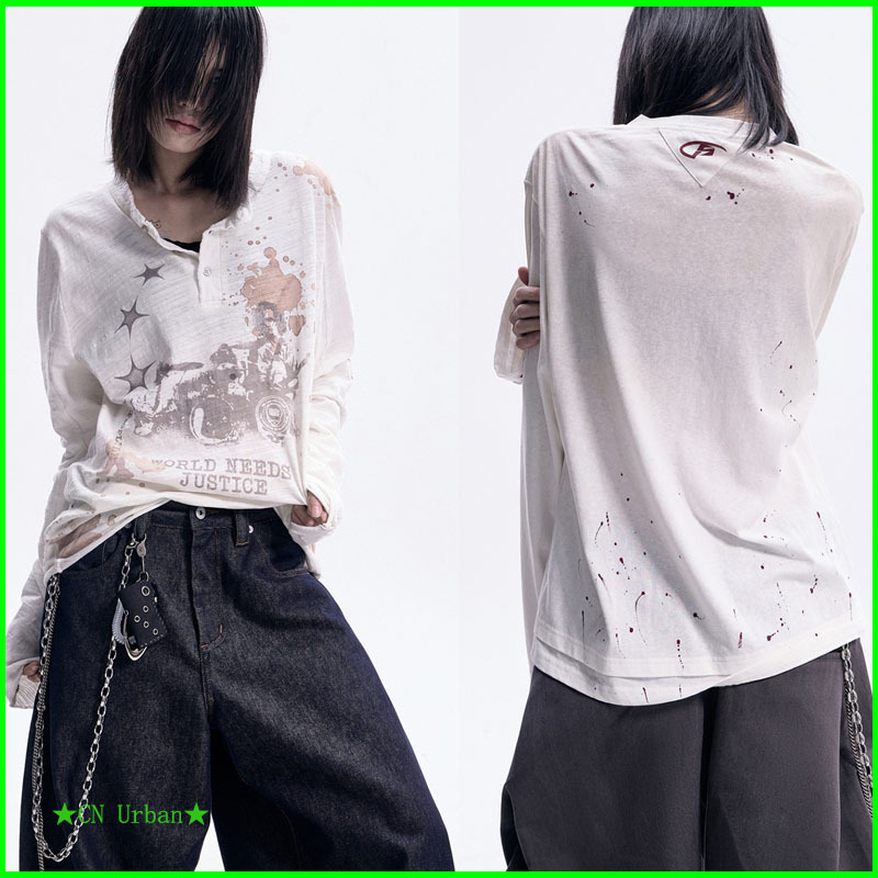 PEOPLESTYLE ウォシュッド 長袖Ｔシャツ レトロ 男女兼用 ルーズ