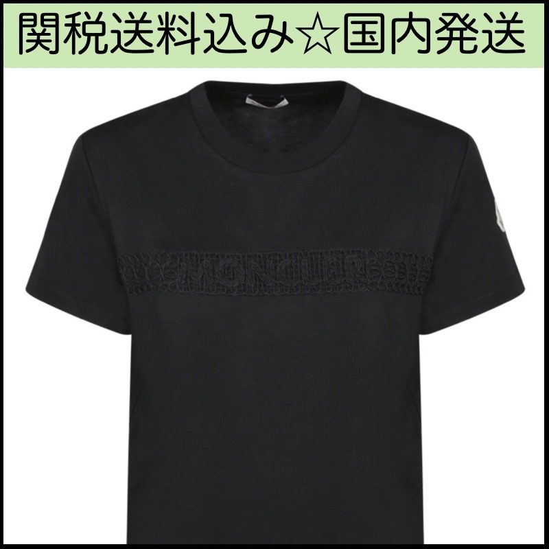 関税送料込★MONCLER*Tシャツ レース刺繍 ロゴ クルーネック
