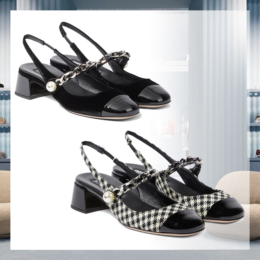 MiuMiu チェーン装飾 ベルベット スリングバック パンプス 上品