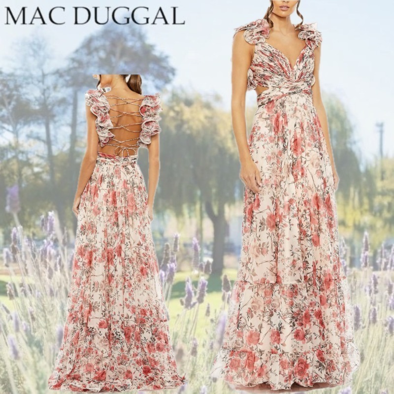 【Mac Duggal】ラッフルティアードフローラルカットアウト