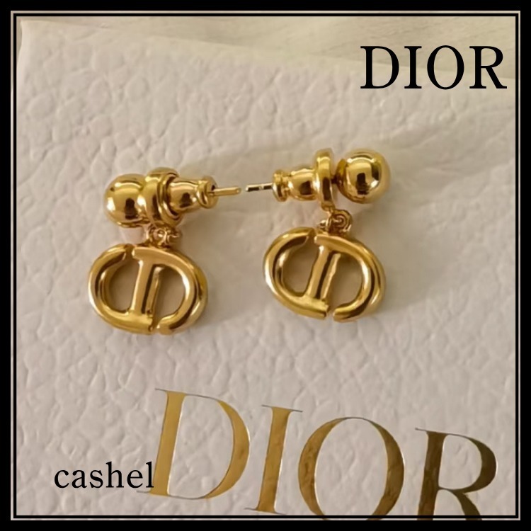 ☆DIOR Navy ピアス メタルゴールド☆