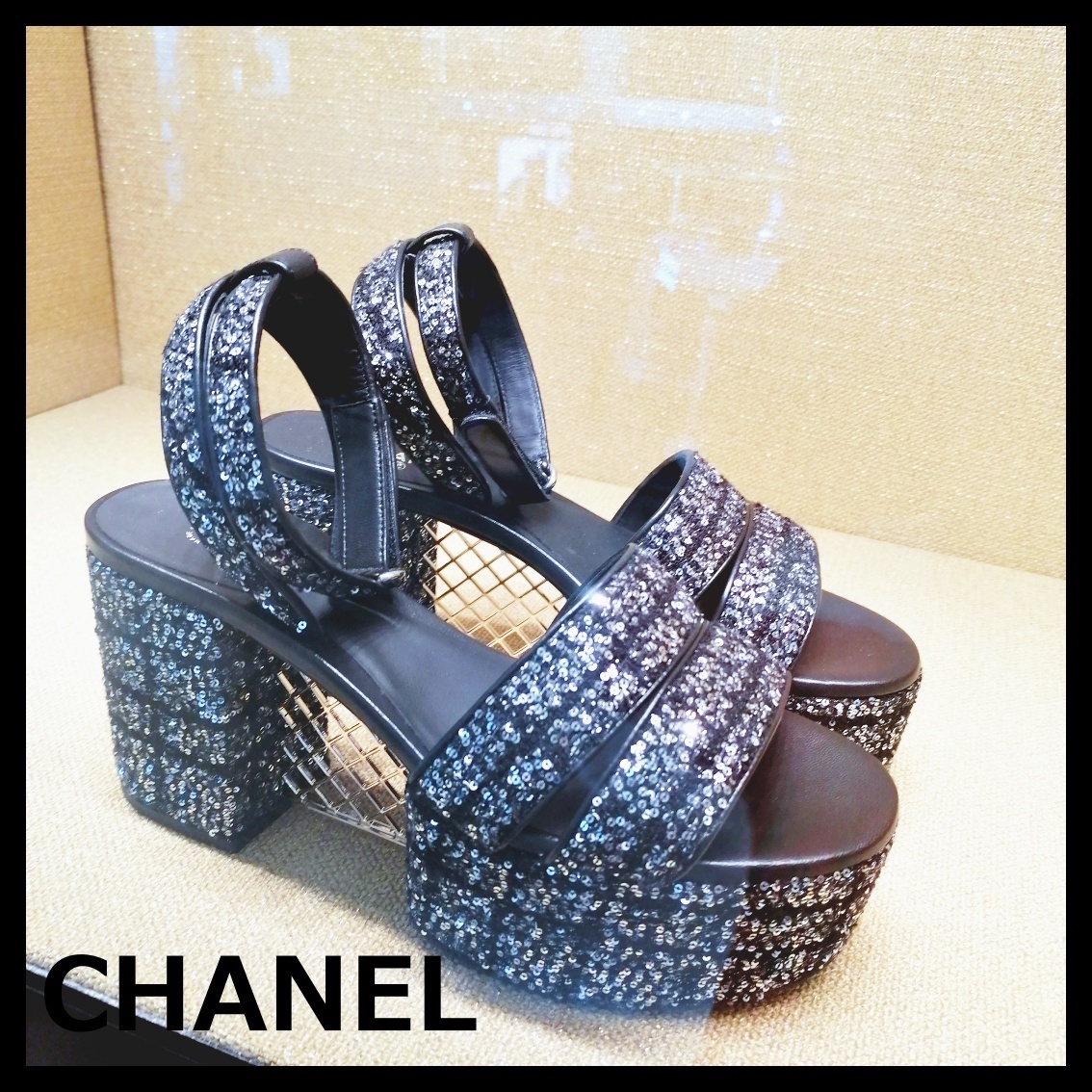 CHANEL シャネル サンダル 2025年春夏 グリッター ツイード 黒