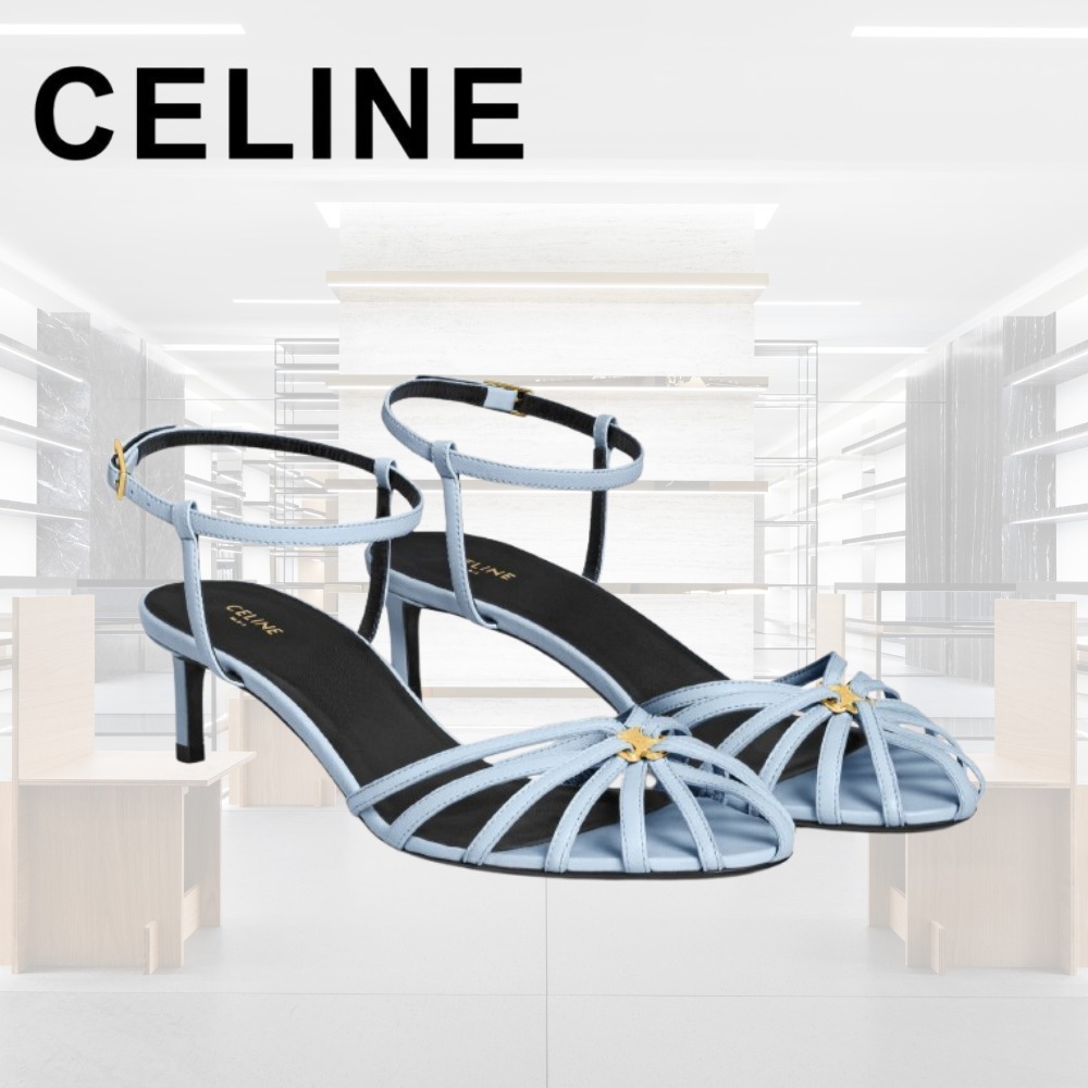海外限定 CELINE サンダル トリオンフ ラムスキン 水色